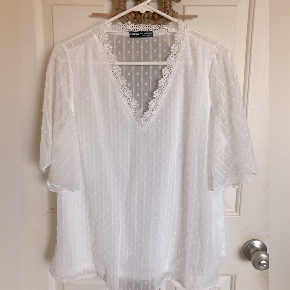 Lacy White Shein Blouse ~ Size L